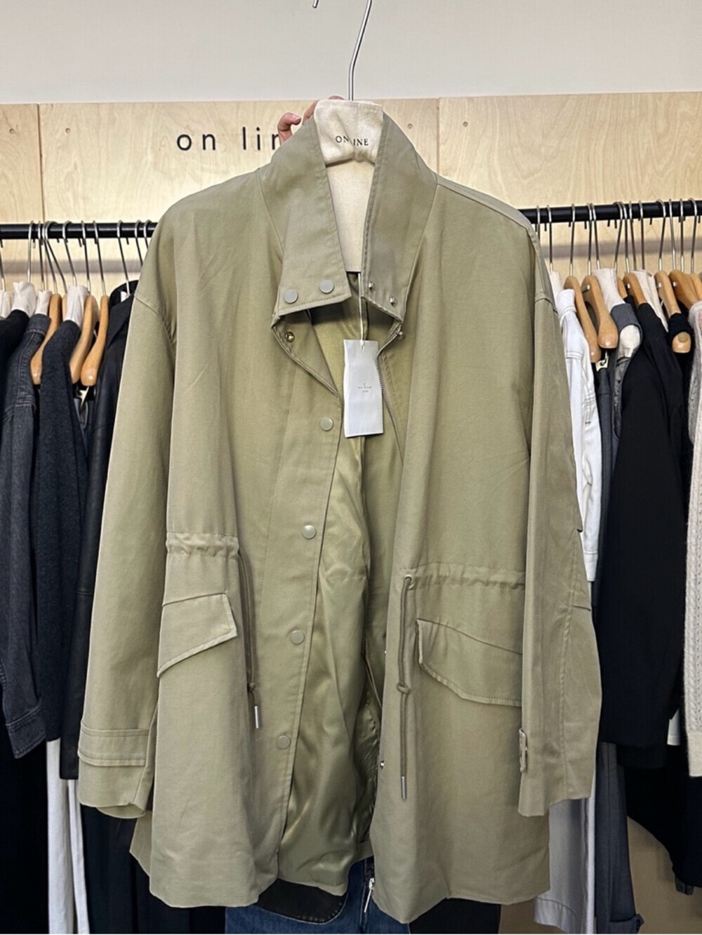 Unbranded Olive Military-Style Field Jacket with Drawstring Waist